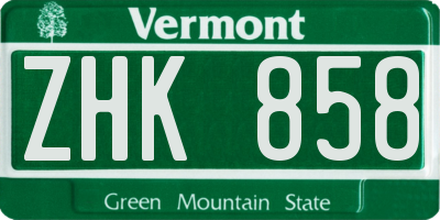 VT license plate ZHK858
