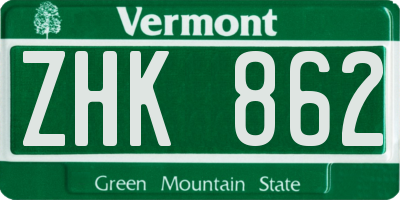 VT license plate ZHK862