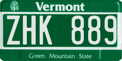 VT license plate ZHK889