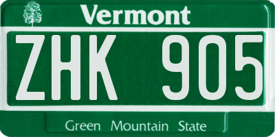 VT license plate ZHK905