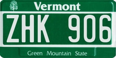VT license plate ZHK906