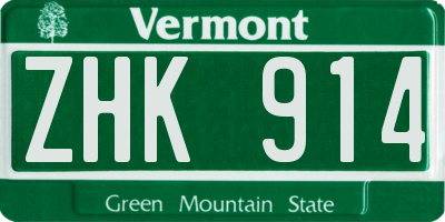 VT license plate ZHK914