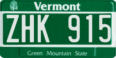 VT license plate ZHK915