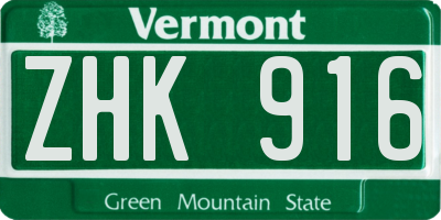 VT license plate ZHK916