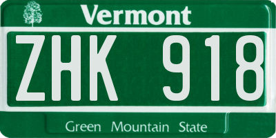 VT license plate ZHK918