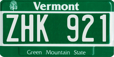 VT license plate ZHK921