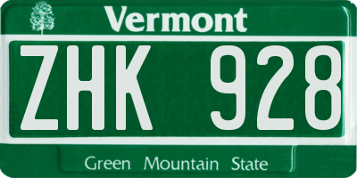 VT license plate ZHK928