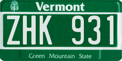 VT license plate ZHK931