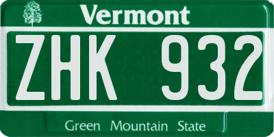VT license plate ZHK932