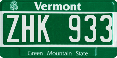 VT license plate ZHK933