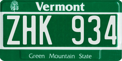 VT license plate ZHK934