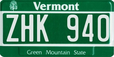 VT license plate ZHK940