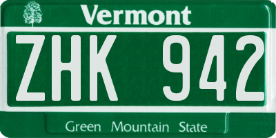 VT license plate ZHK942