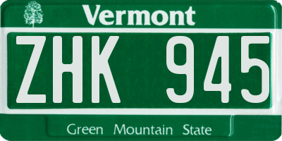 VT license plate ZHK945