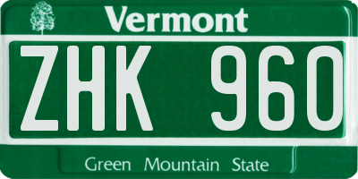 VT license plate ZHK960