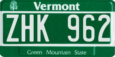 VT license plate ZHK962