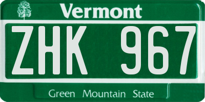 VT license plate ZHK967