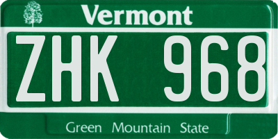 VT license plate ZHK968