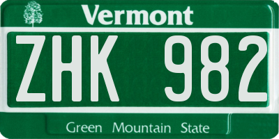 VT license plate ZHK982