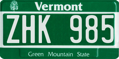VT license plate ZHK985