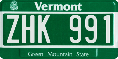 VT license plate ZHK991