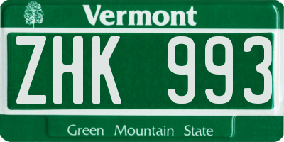 VT license plate ZHK993