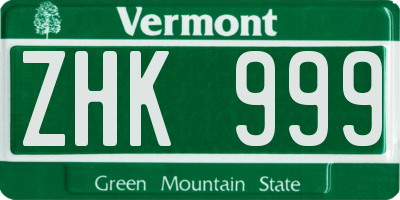VT license plate ZHK999