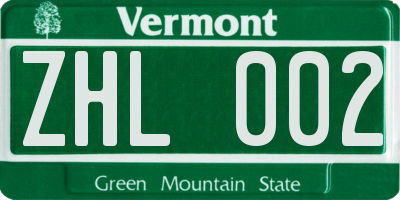 VT license plate ZHL002