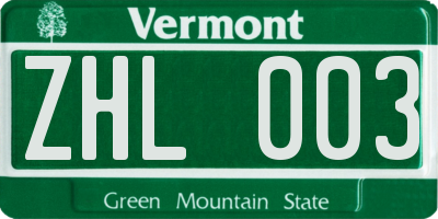 VT license plate ZHL003