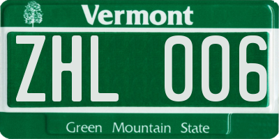 VT license plate ZHL006