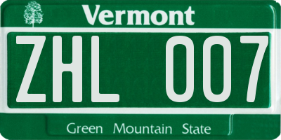 VT license plate ZHL007