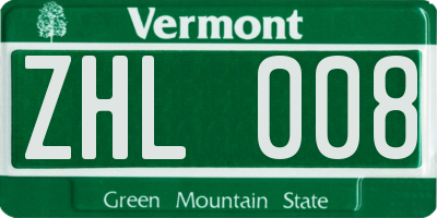VT license plate ZHL008