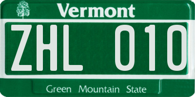 VT license plate ZHL010