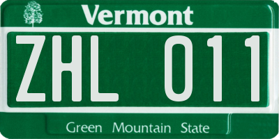 VT license plate ZHL011