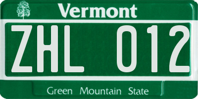 VT license plate ZHL012