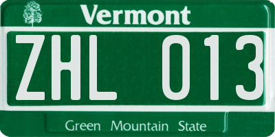 VT license plate ZHL013