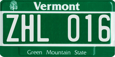 VT license plate ZHL016