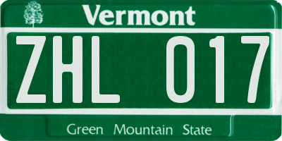VT license plate ZHL017