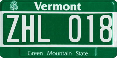 VT license plate ZHL018