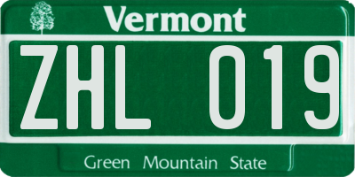 VT license plate ZHL019