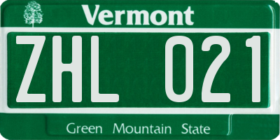 VT license plate ZHL021