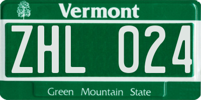 VT license plate ZHL024