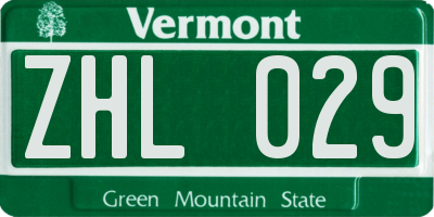 VT license plate ZHL029
