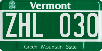 VT license plate ZHL030