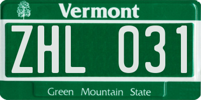 VT license plate ZHL031