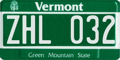 VT license plate ZHL032