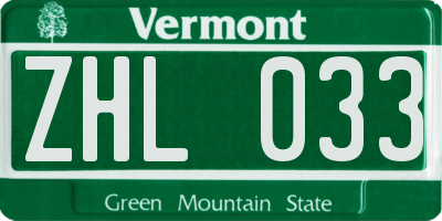 VT license plate ZHL033