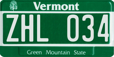 VT license plate ZHL034