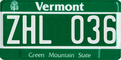 VT license plate ZHL036