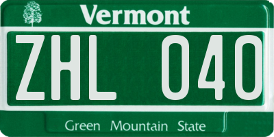 VT license plate ZHL040